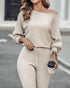 Geo Tape Patch Gigot Sleeve Top & Pants Set beige