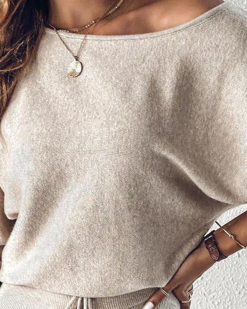 Geo Tape Patch Gigot Sleeve Top & Pants Set beige