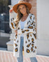 Leopard Pattern Longline Knit Cardigan Open Front Sweater Apricot