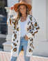 Leopard Pattern Longline Knit Cardigan Open Front Sweater Apricot