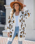 Leopard Pattern Longline Knit Cardigan Open Front Sweater Apricot