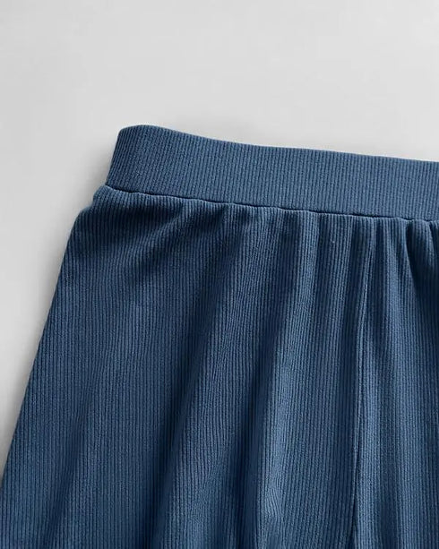 2 Pieces Outfit U-Neck Spaghetti Strap Cami Top and Elastic Waist Wide Leg Pants Set Casual Ribbed Set blue