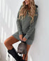 Eyelet Pocket Design Drawstring Hooded Sweatshirt Dress Army green