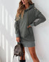 Eyelet Pocket Design Drawstring Hooded Sweatshirt Dress Army green