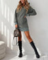 Eyelet Pocket Design Drawstring Hooded Sweatshirt Dress Army green