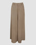 Skew Neck Lantern Sleeve Loose Top & Zipper Fly Wide Leg Pants Set without Belt Dark Brown