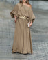 Skew Neck Lantern Sleeve Loose Top & Zipper Fly Wide Leg Pants Set without Belt Dark Brown