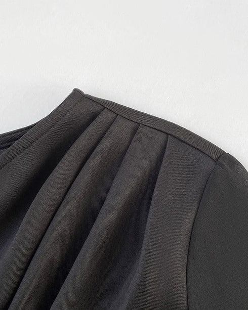 One Shoulder Long Sleeve Casual Beaded Mid-Cald Dress black