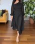 One Shoulder Long Sleeve Casual Beaded Mid-Cald Dress black