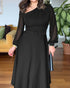 One Shoulder Long Sleeve Casual Beaded Mid-Cald Dress black