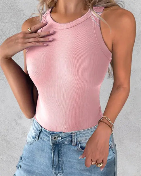 3-Pack Knit Round Neck Thick Strap Racerback Tank Tops(Without Pads) style15