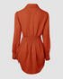 Button Down Shirt Dress Roll Tab Sleeve Side Drawstring Mini Dresses orange
