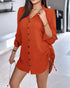 Button Down Shirt Dress Roll Tab Sleeve Side Drawstring Mini Dresses orange