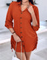 Plaid Pattern Side Drawstring Buttoned Shirt Dress orange