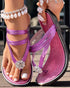 Rhinestone Floral Pattern Toe Post Beach Slippers hot pink