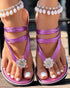 Rhinestone Floral Pattern Toe Post Beach Slippers hot pink