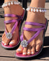 Rhinestone Floral Pattern Toe Post Beach Slippers hot pink