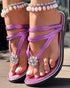 Rhinestone Floral Pattern Toe Post Beach Slippers hot pink