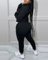 2 Pieces Outfit High Neck Half Zip Drop Shoulder Top and Drawstring Elastic Waist Slim Fit Jogger Pants Set Casual Tracksuit black