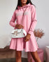 Letter Pattern Long Sleeve Ruffle Hem Dress Pocket Design Casual Hoodie Dress pink