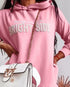 Letter Pattern Long Sleeve Ruffle Hem Dress Pocket Design Casual Hoodie Dress pink