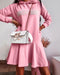 Letter Pattern Long Sleeve Ruffle Hem Dress Pocket Design Casual Hoodie Dress pink