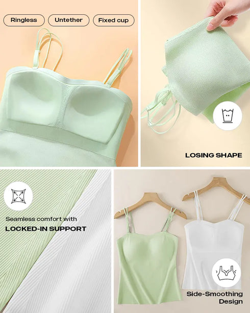 Multi Adjustable Spaghetti Straps Built in Bra Cami Top Sexy Ribbed Slim Fit Workout Camisole Top light green