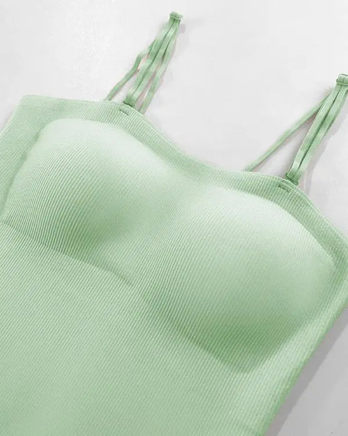 Multi Adjustable Spaghetti Straps Built in Bra Cami Top Sexy Ribbed Slim Fit Workout Camisole Top light green