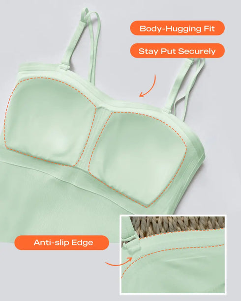 Multi Adjustable Spaghetti Straps Built in Bra Cami Top Sexy Ribbed Slim Fit Workout Camisole Top light green