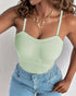 Multi Adjustable Spaghetti Straps Built in Bra Cami Top Sexy Ribbed Slim Fit Workout Camisole Top light green