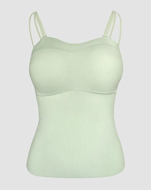 Multi Adjustable Spaghetti Straps Built in Bra Cami Top Sexy Ribbed Slim Fit Workout Camisole Top light green