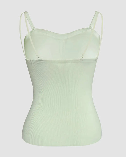 Multi Adjustable Spaghetti Straps Built in Bra Cami Top Sexy Ribbed Slim Fit Workout Camisole Top light green