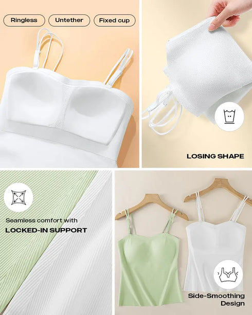 Multi Adjustable Spaghetti Straps Built in Bra Cami Top Sexy Ribbed Slim Fit Workout Camisole Top white