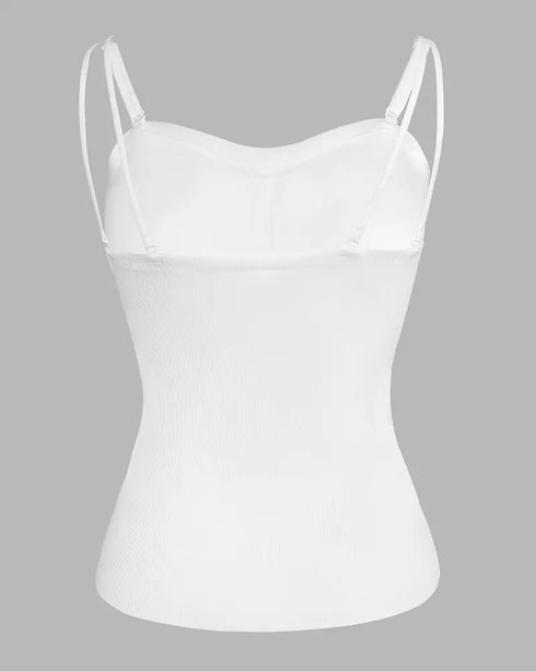 Multi Adjustable Spaghetti Straps Built in Bra Cami Top Sexy Ribbed Slim Fit Workout Camisole Top white