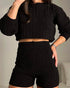 2 Piece Crewneck Long Sleeve Cable Knit Crop Sweater High Waist Shorts Tracksuits Outfits black
