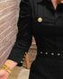 Turn-down Collar Long Sleeve Button Decor Front Slit Slim Fit Mid-Calf Dress Work Bodycon black
