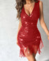 Allover Sequin Tassel Design Party Dress red