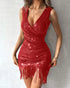 Allover Sequin Tassel Design Party Dress red