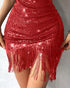 Allover Sequin Tassel Design Party Dress red
