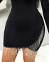 Glitter Long Sleeve Mock Neck Sheer Mesh Patch Bodycon Dress Night Out Party Mini Dress black