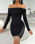 Glitter Long Sleeve Mock Neck Sheer Mesh Patch Bodycon Dress Night Out Party Mini Dress black