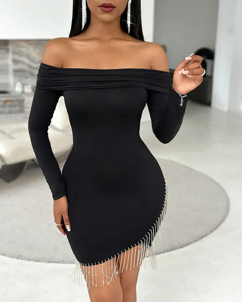 Glitter Long Sleeve Mock Neck Sheer Mesh Patch Bodycon Dress Night Out Party Mini Dress black
