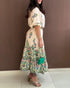 2 Pieces Outfit Tribal Print Short Sleeve Top and Casual Ruffles Hem Skirt Set green