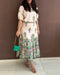 2 Pieces Outfit Tribal Print Short Sleeve Top and Casual Ruffles Hem Skirt Set green