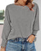Round Neck Shirred Lantern Sleeve Long Sleeve Softy Basic T-Shirt Casual Tee light gray