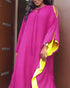 Side Colorblock Cold Shoulder Slit Batwing Sleeve Dress Casual Tie Neck Loose Fit Maxi Dress hot pink