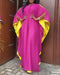 Side Colorblock Cold Shoulder Slit Batwing Sleeve Dress Casual Tie Neck Loose Fit Maxi Dress hot pink