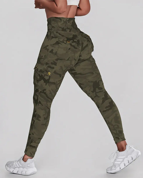 Zipper Pocket Slim Fit Yoga Pants Casual High Waist Workout Pants Army green