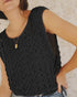 Round Neck Sleeveless Hollow-out Crochet Sweater Casual Tie Side Breathable Crop Top black