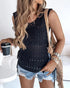 Round Neck Sleeveless Hollow-out Crochet Sweater Casual Tie Side Breathable Crop Top black